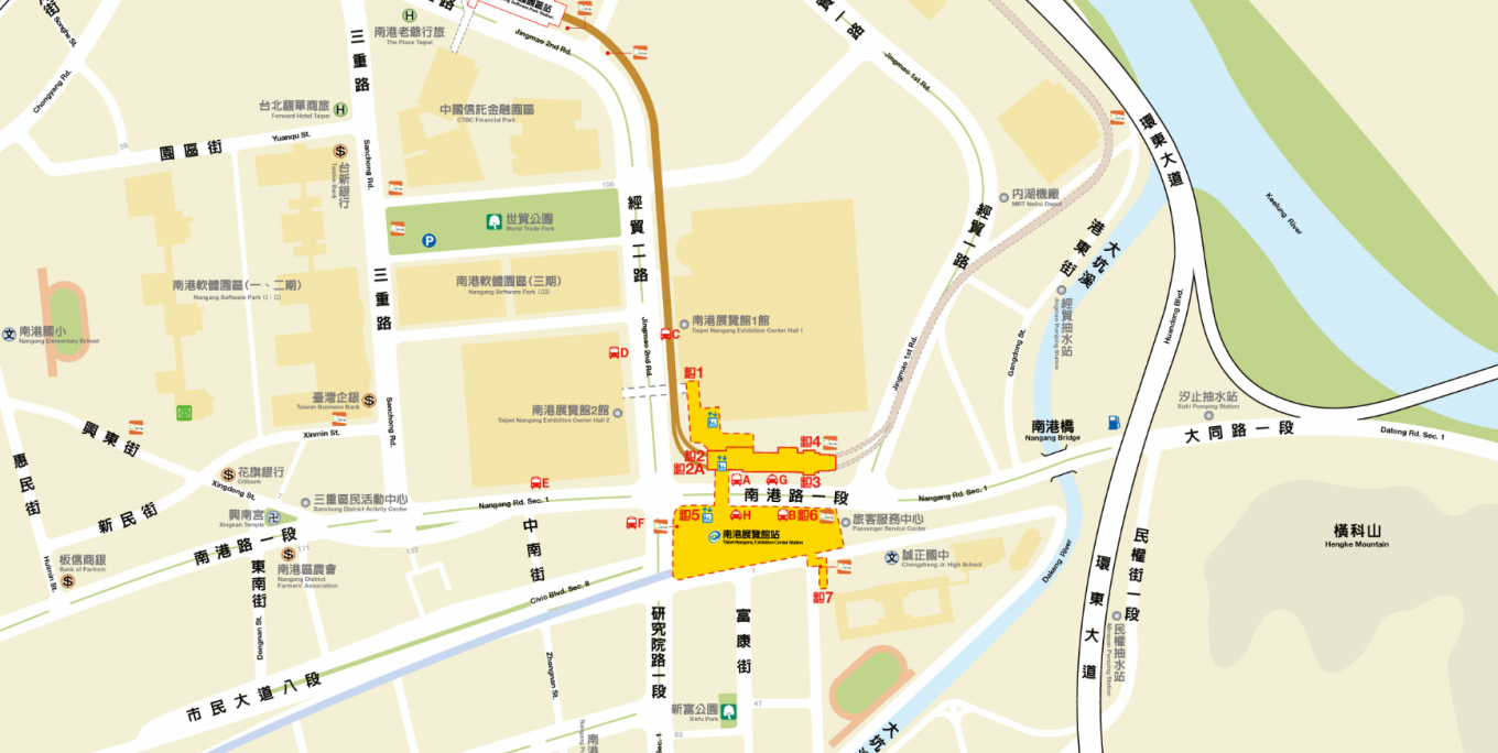捷運內湖線沿線車站南港展覽館站(BR24)位置圖