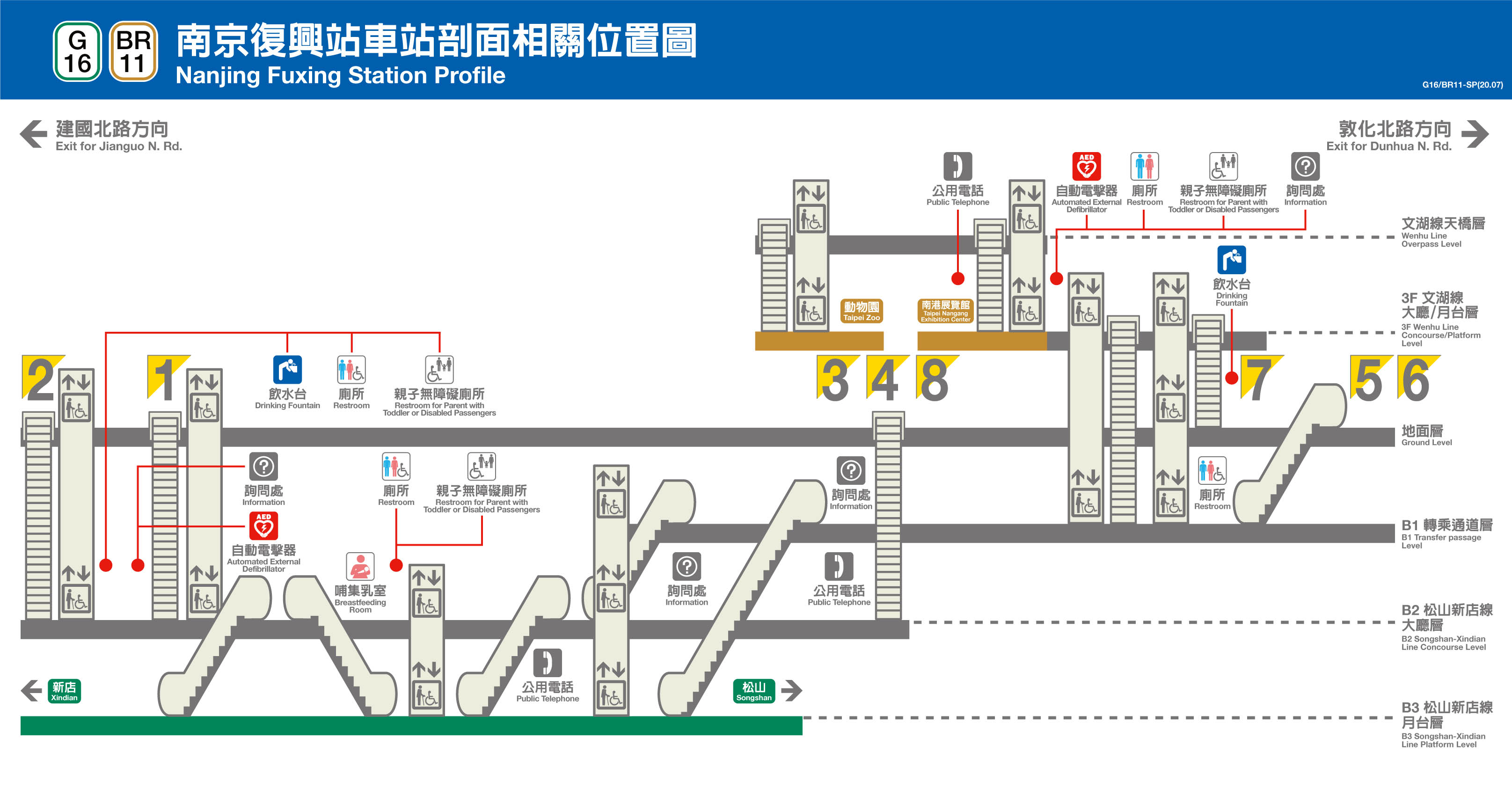 捷運松山新店線之松山線南京復興站(G16/BR11)平面圖