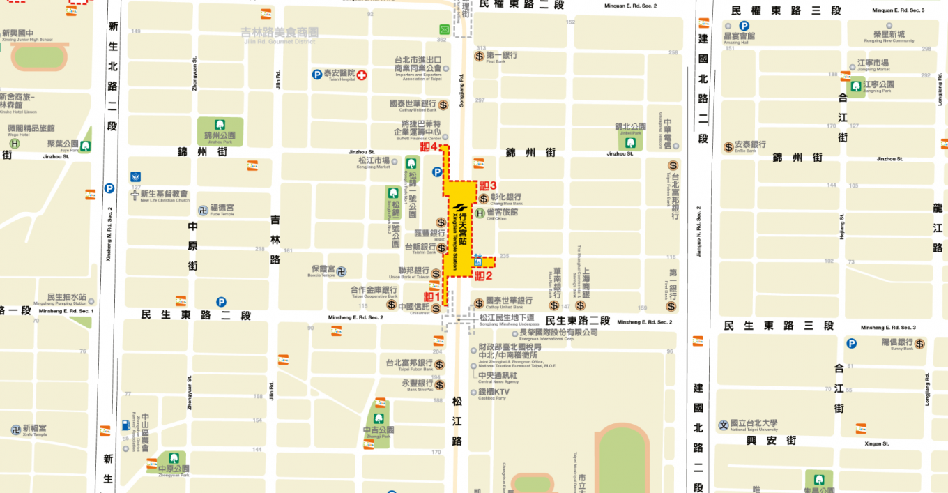 捷運中和新蘆線新莊線台北市段沿線車站-行天宮站(O09)位置圖