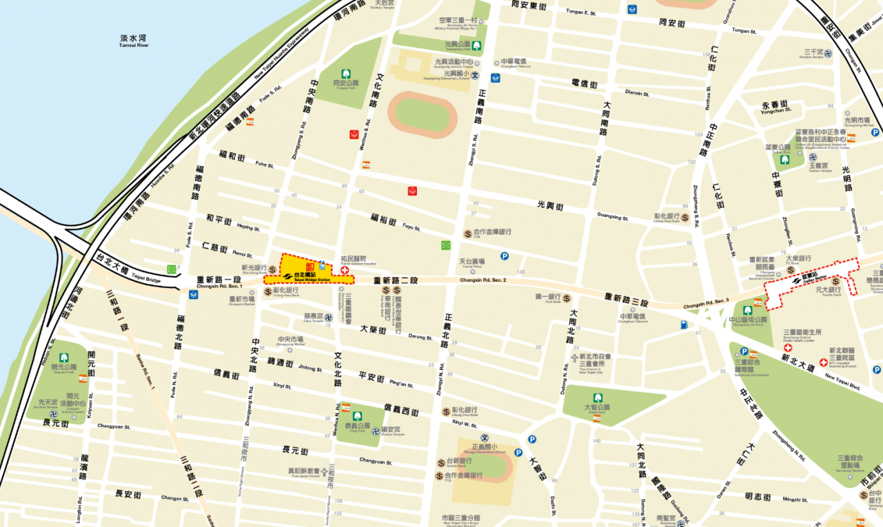 捷運中和新蘆線新莊線新北市段沿線車站-台北橋站(O13)位置圖