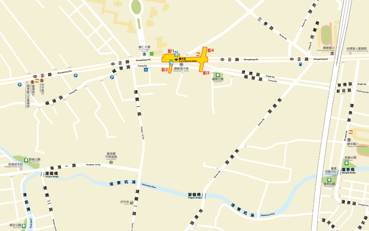 捷運中和新蘆線新莊線新北市段沿線車站-輔大站(O19)位置圖