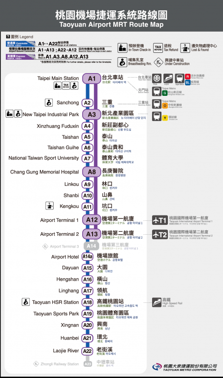桃園機場捷運系統路線圖