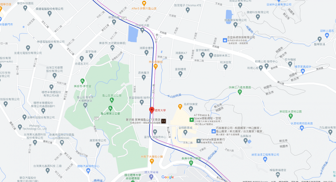 桃園機場捷運沿線車站-體育大學站(龜山樂善)(A7)位置圖