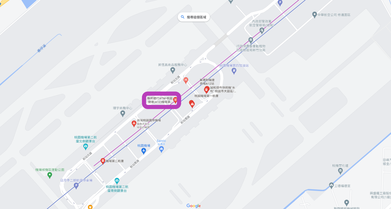 桃園機場捷運沿線車站-機場第一航廈站(A12)位置圖