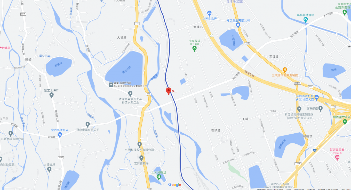 桃園機場捷運沿線車站-橫山站(A16)位置圖