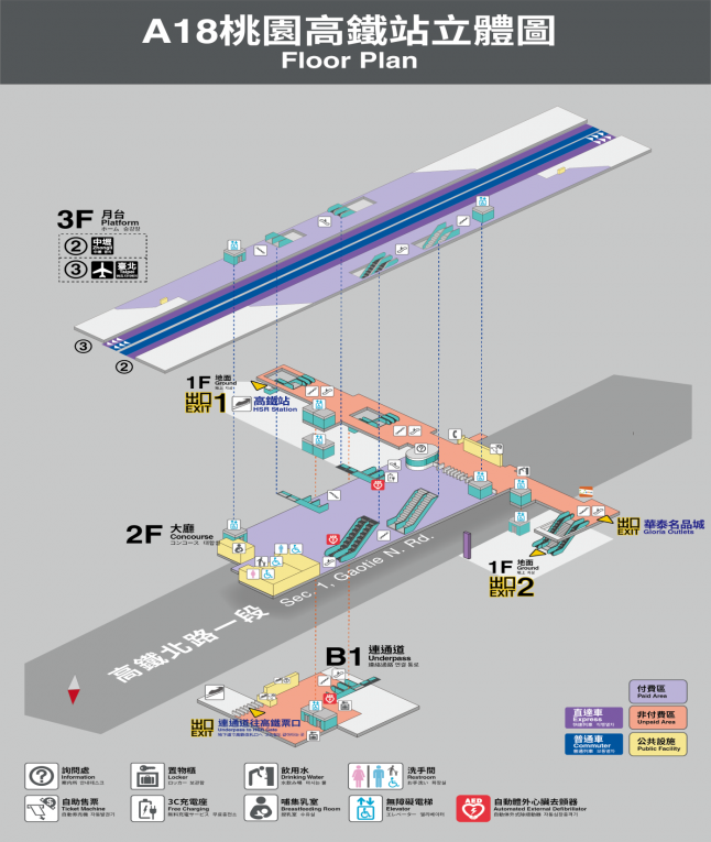 桃園機場捷運沿線車站-桃園高鐵站(A18)立體圖