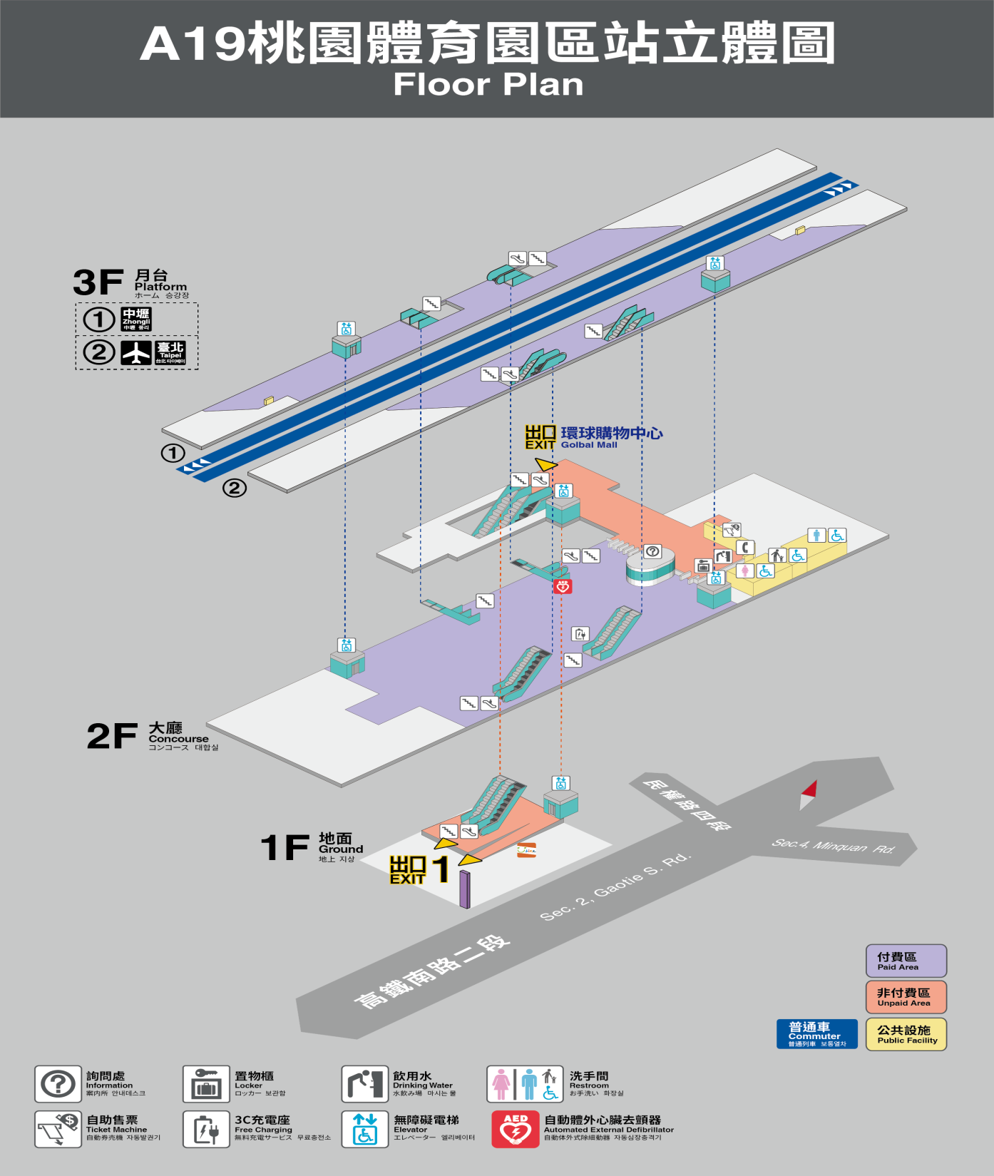 桃園機場捷運沿線車站-桃園體育園區站(A19)立體圖