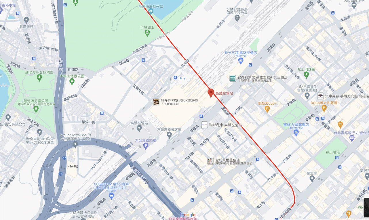 高雄捷運紅線沿線車站介紹-左營/高鐵站(R16)位置