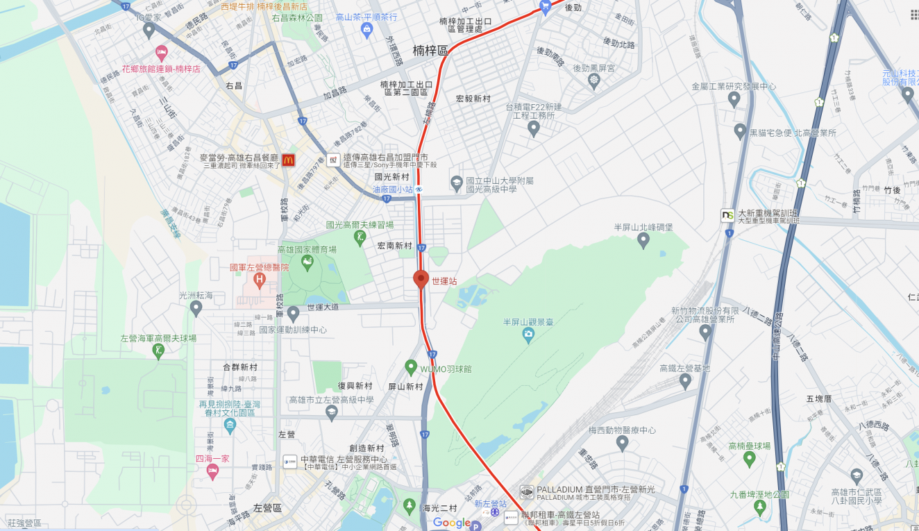 高雄捷運紅線沿線車站介紹-世運/國家體育園區站(R17)位置