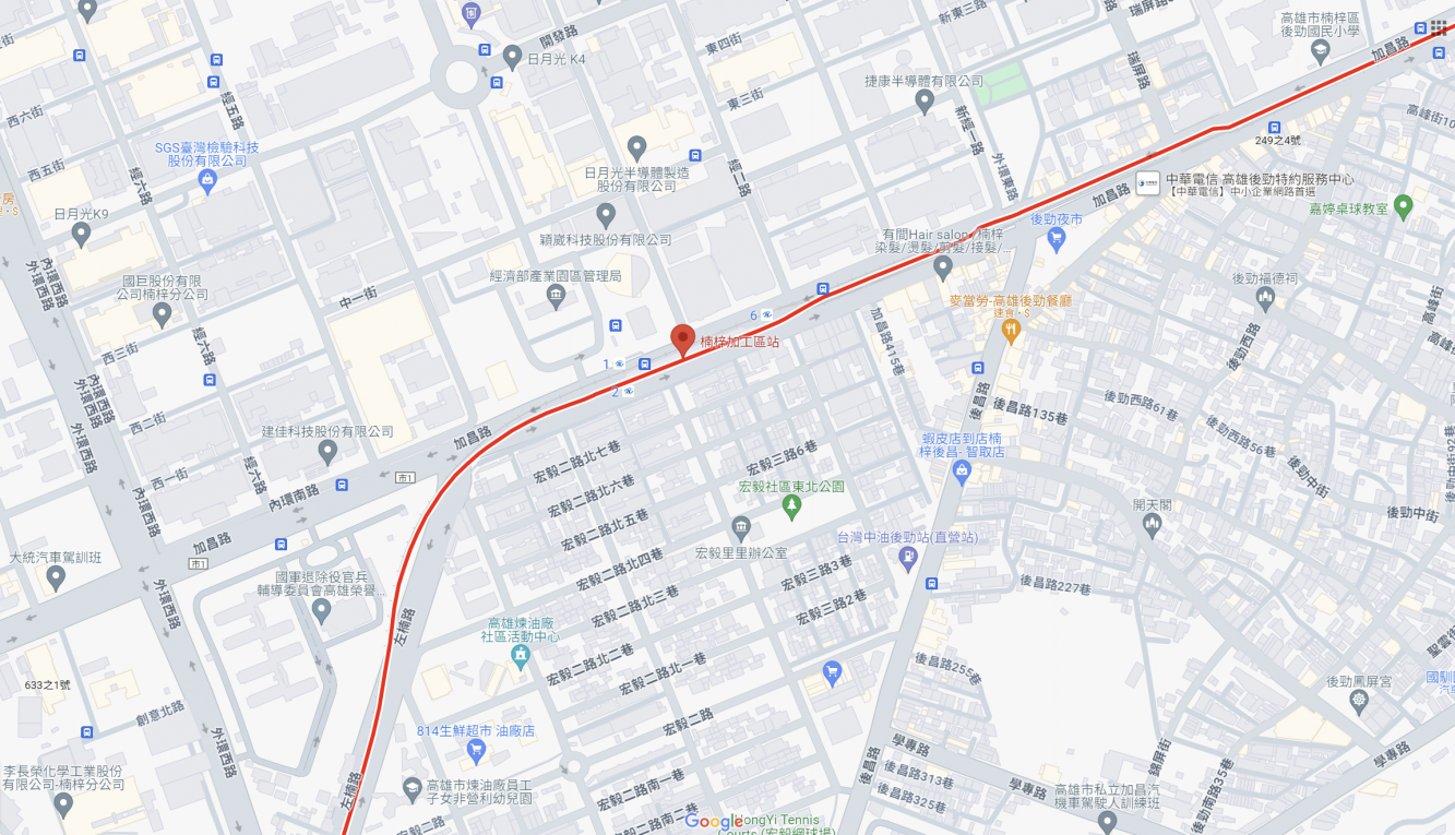 高雄捷運紅線沿線車站介紹-楠梓加工區站(R19)位置