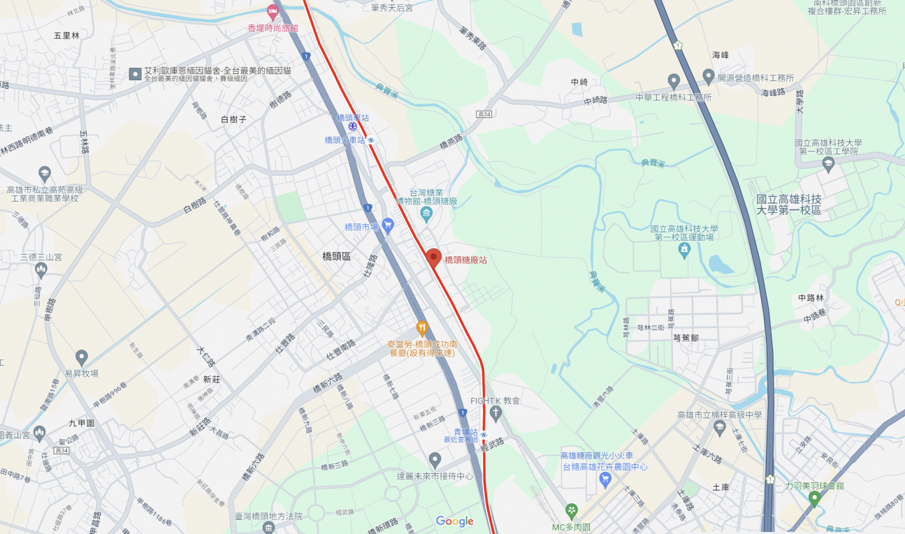 高雄捷運紅線沿線車站介紹-橋頭糖廠站(R22A)位置