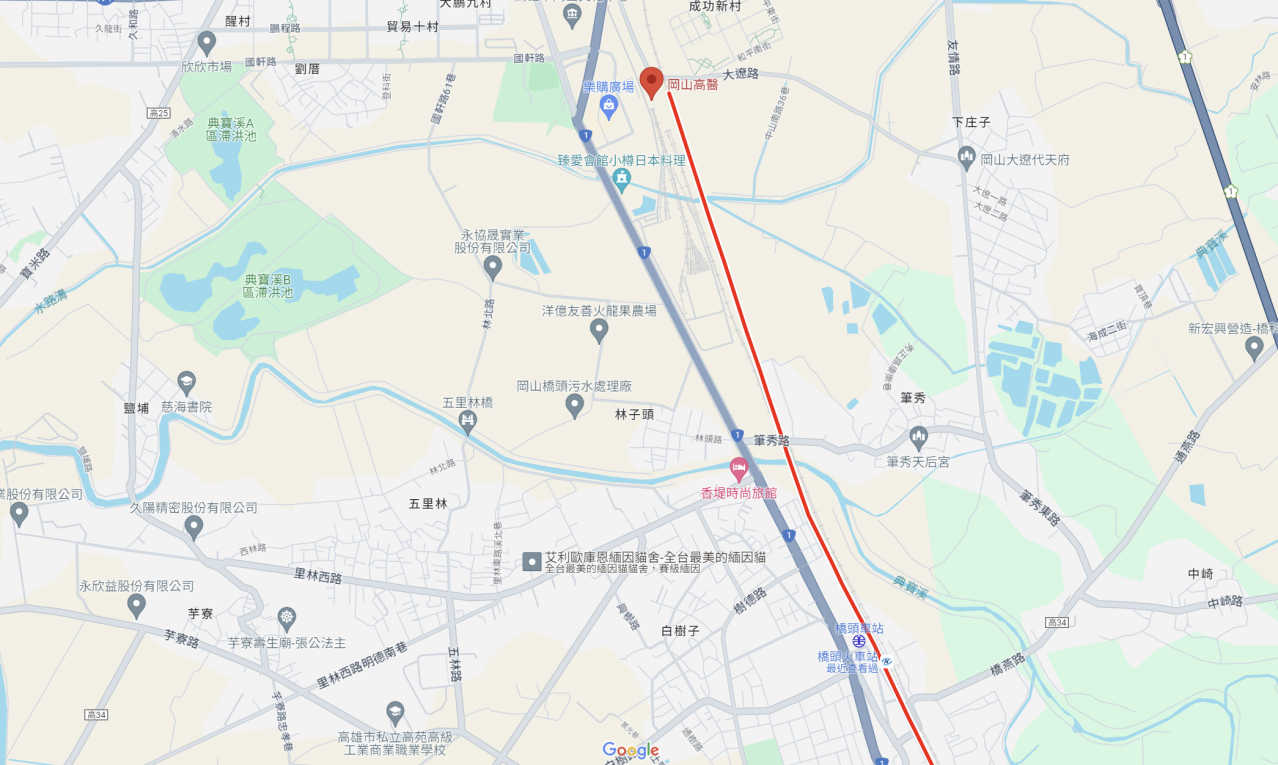 高雄捷運紅線沿線車站介紹-南岡山站(R24)位置