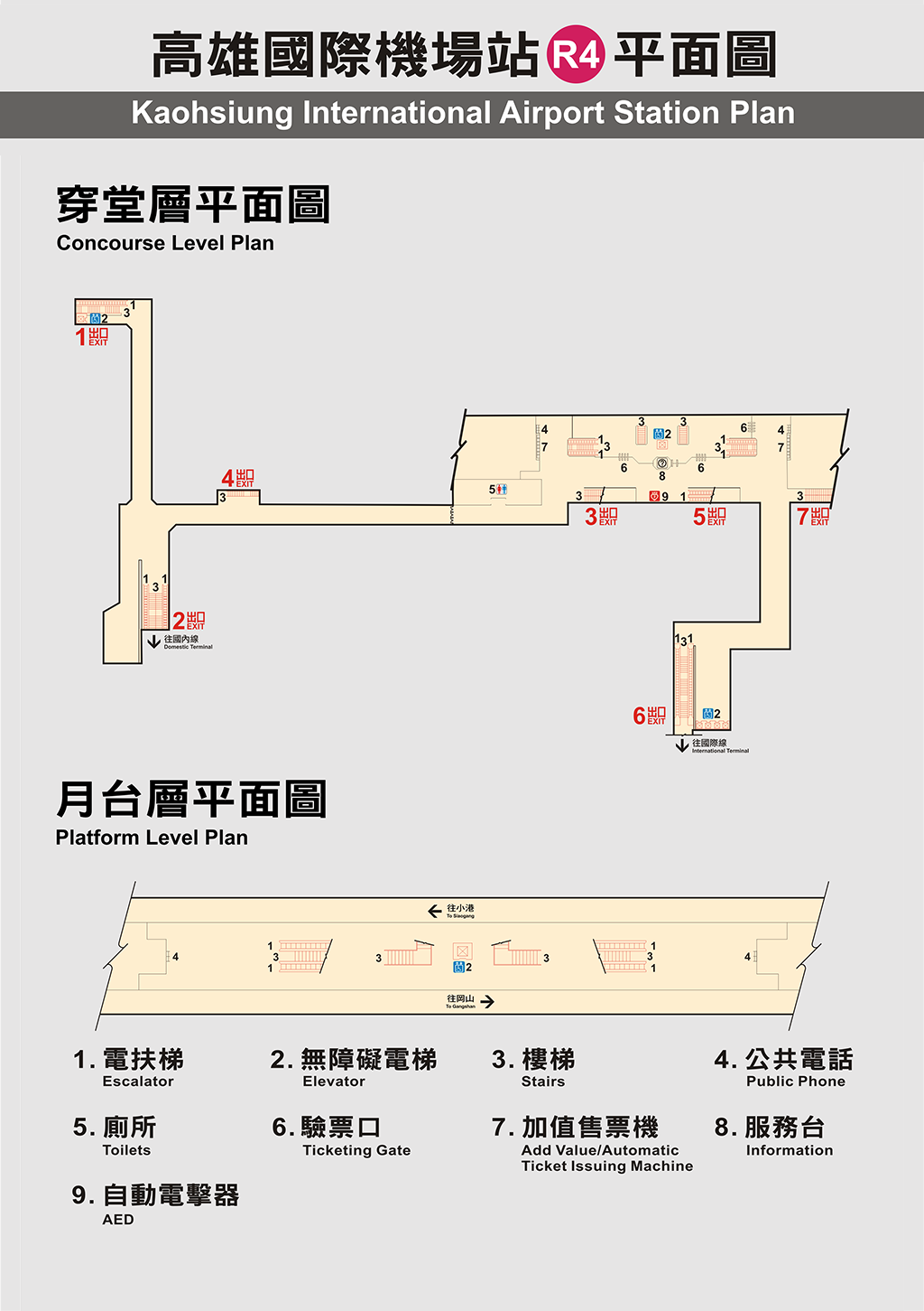 高雄捷運紅線沿線車站介紹-高雄國際機場站(R4)-平面圖