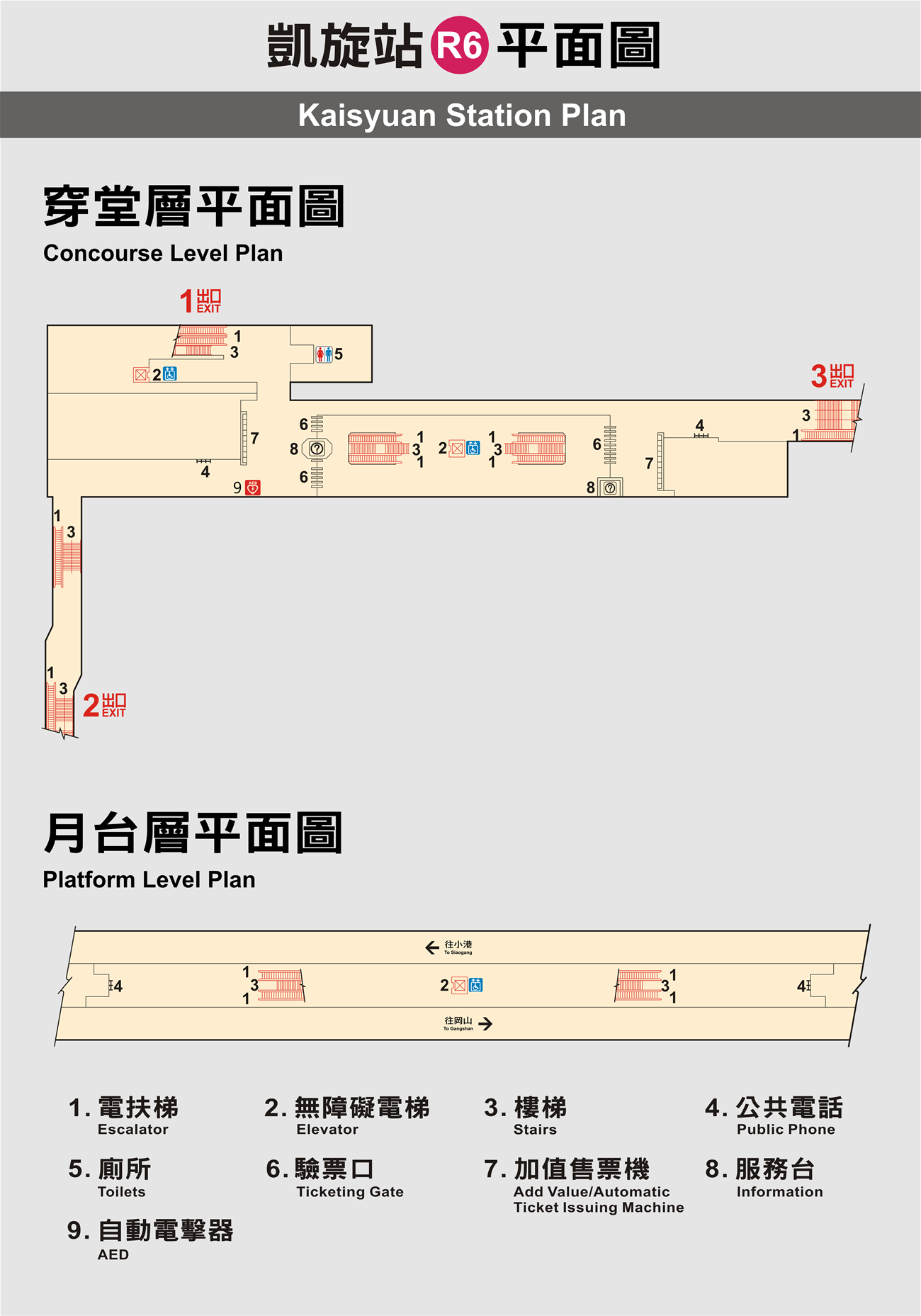 高雄捷運紅線沿線車站介紹-凱旋站(R6)平面圖