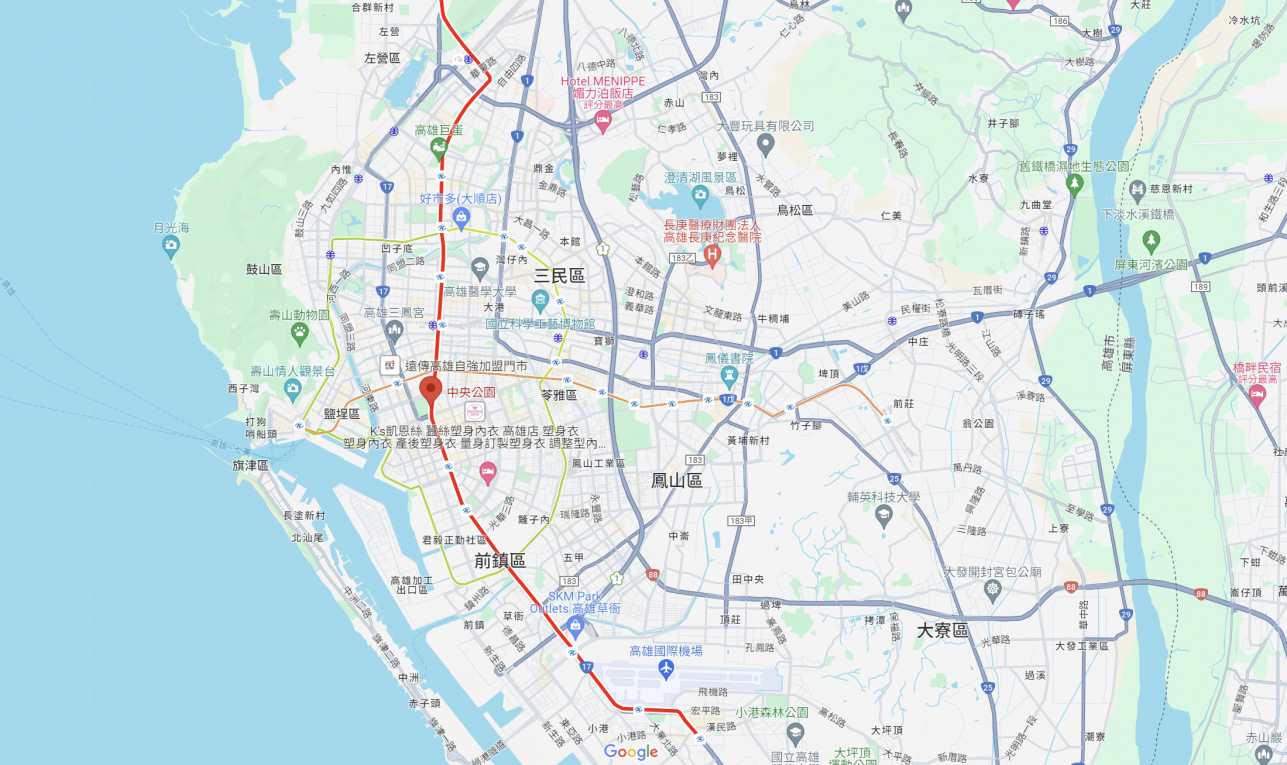 高雄捷運紅線沿線車站介紹-中央公園站(R9)位置