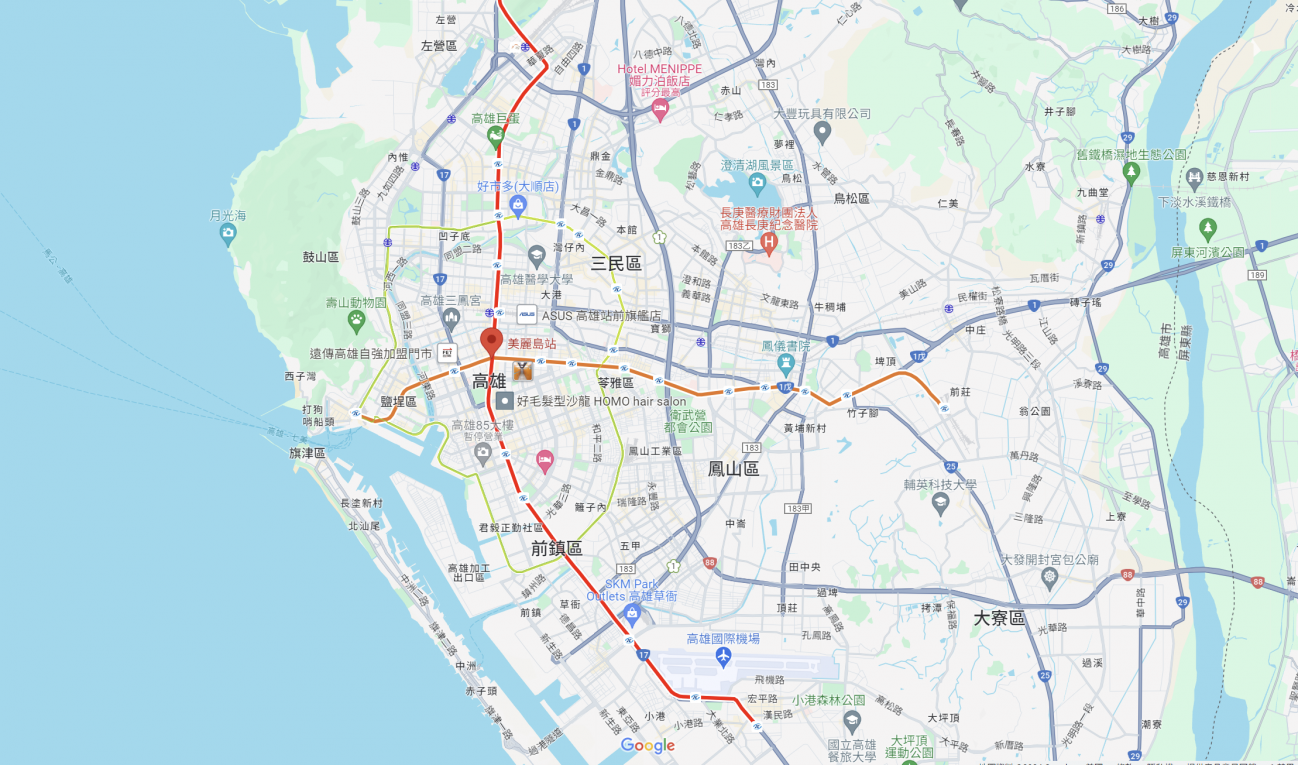高雄捷運紅線沿線車站介紹-美麗島站(R10)(O5)位置