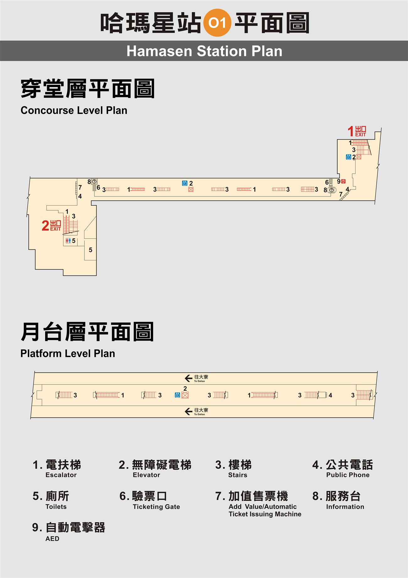 高雄捷運橘線沿線車站介紹-哈瑪星站(O1)平面圖