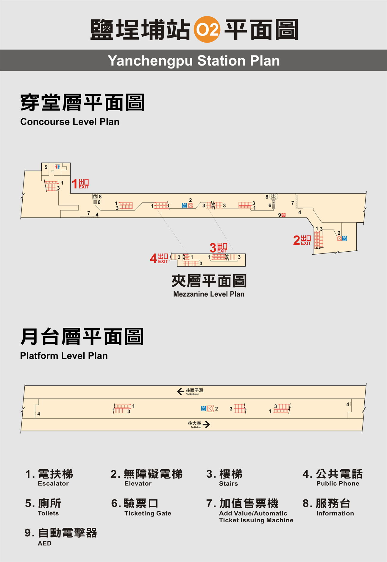 高雄捷運橘線沿線車站介紹-鹽埕埔站(O2)平面圖