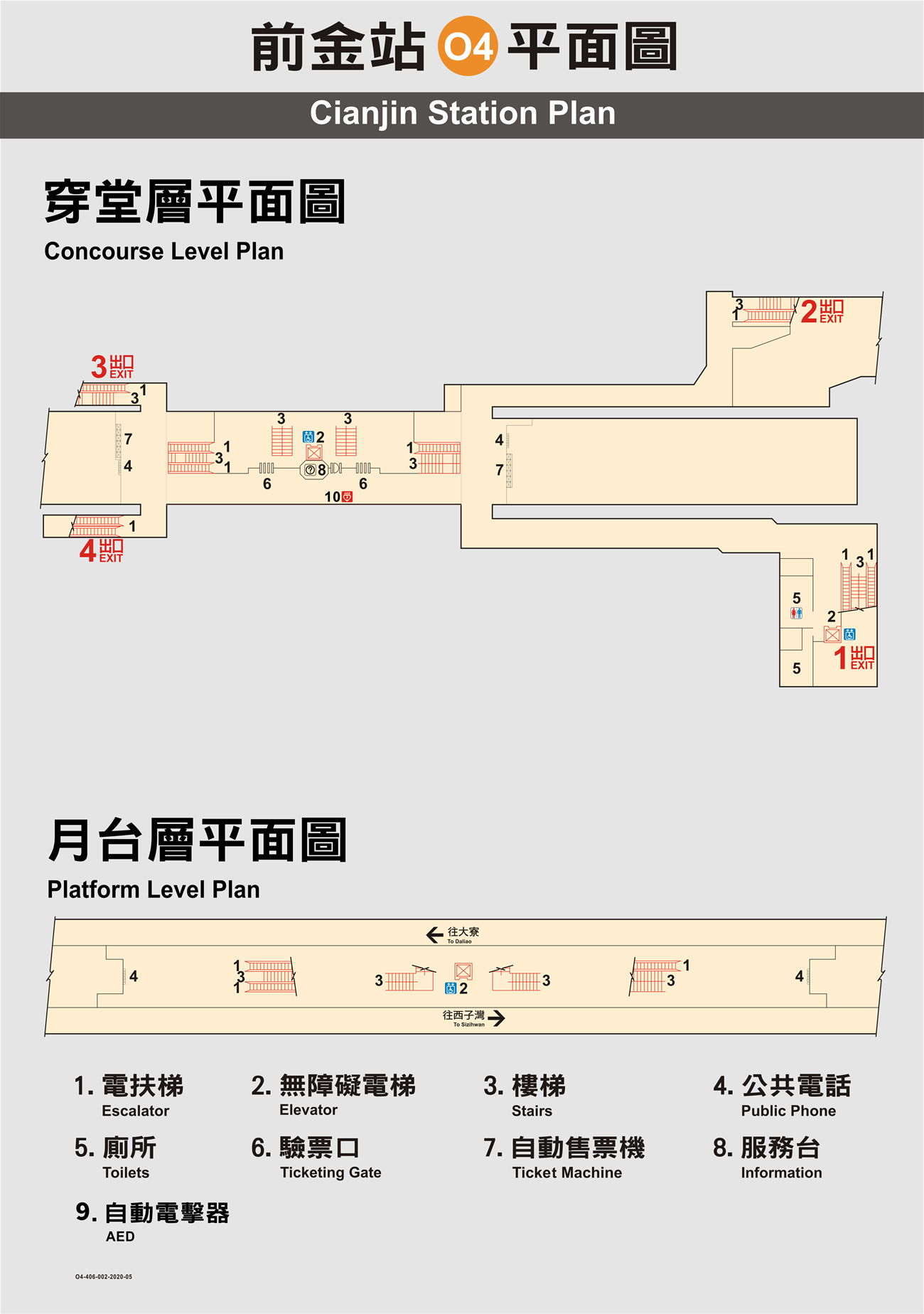 高雄捷運橘線沿線車站介紹-前金站(O4)平面圖