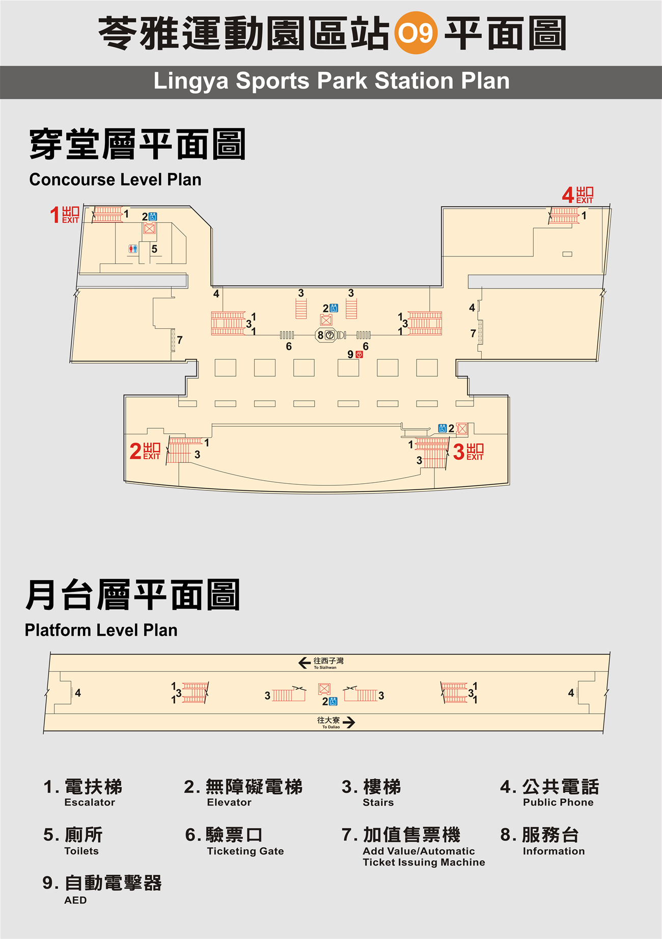 高雄捷運橘線沿線車站介紹-苓雅運動園區站(O9)平面圖