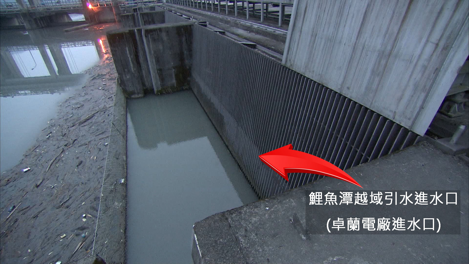 大安溪士林攔河堰右側鯉魚潭越域引水的進水口(卓蘭電廠進水口)