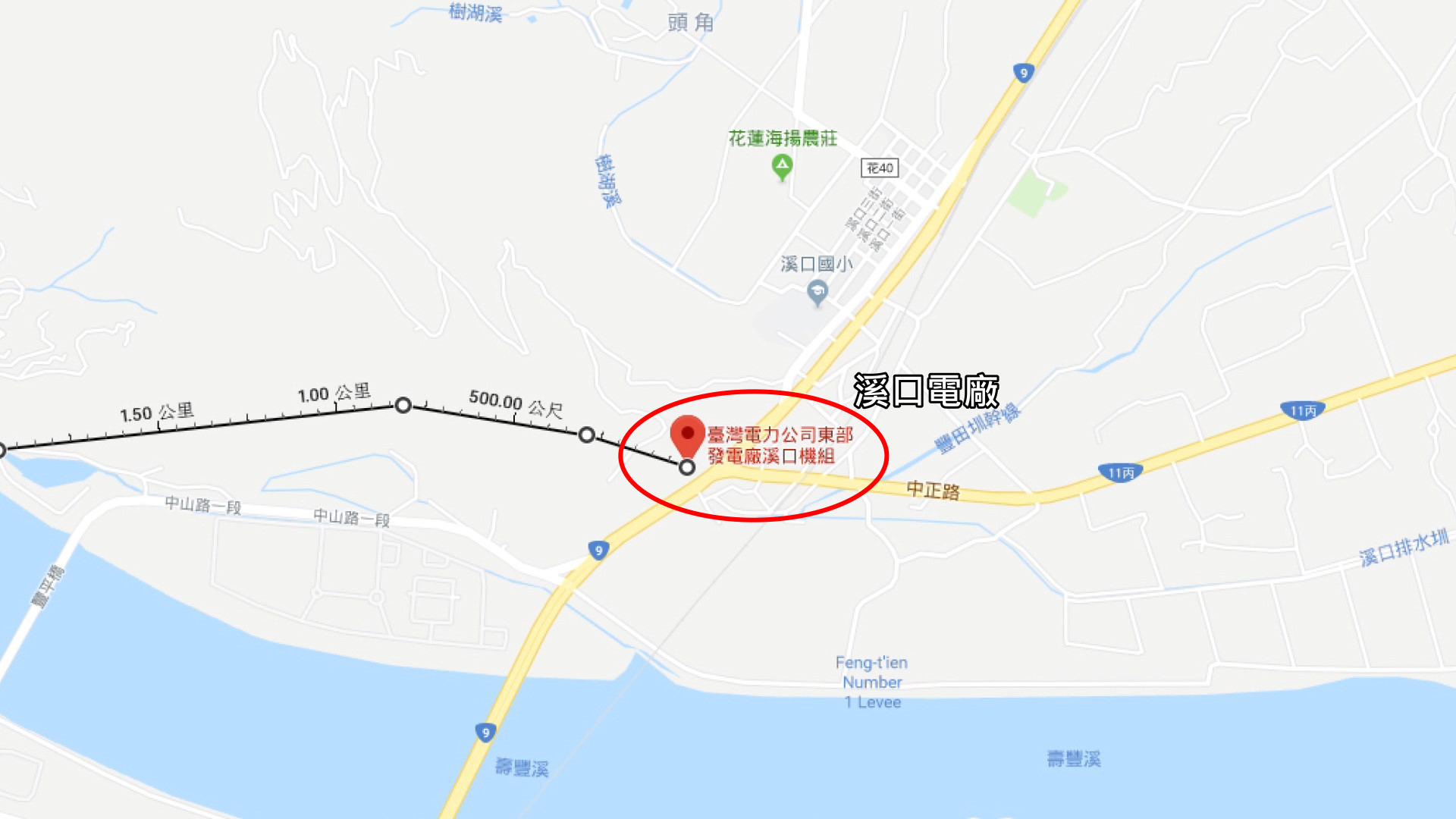 壽豐溪流域溪口電廠位置圖