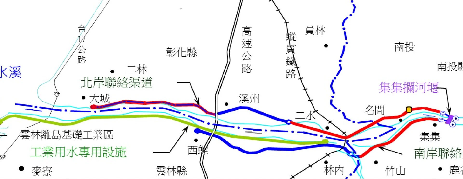 集集攔河堰南北聯絡渠道示意圖