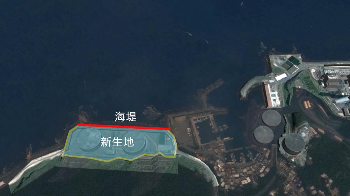 協和電廠西側10萬公秉重油槽及其防護海堤位置圖