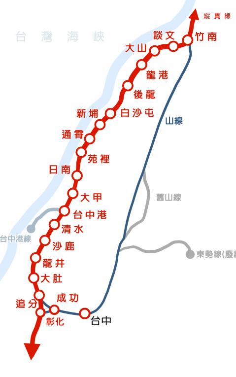 海線鐡路自竹南至彰化站示意圖