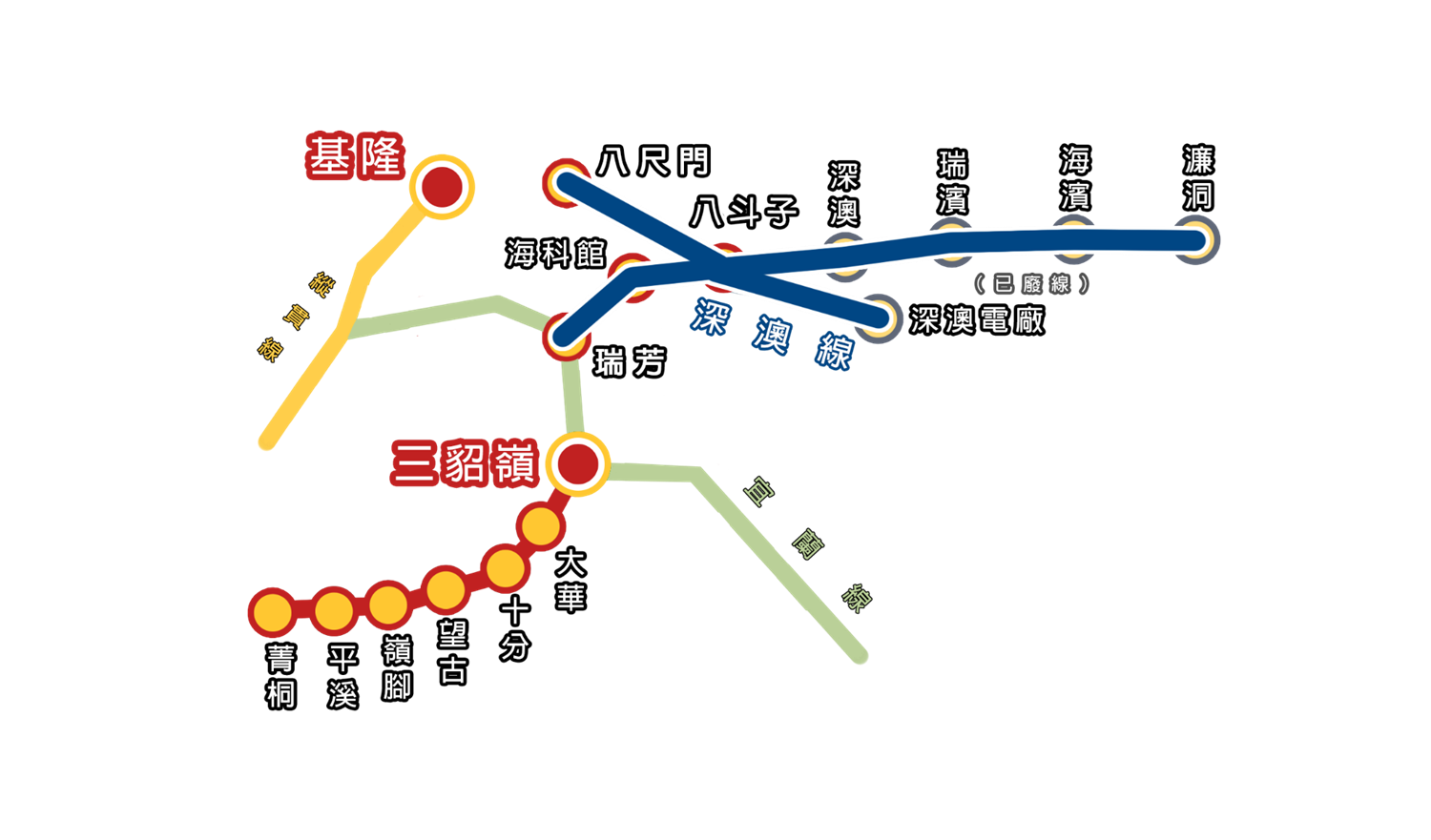 深澳支線鐵路與縱貫線、宜蘭線及平溪線路線圖