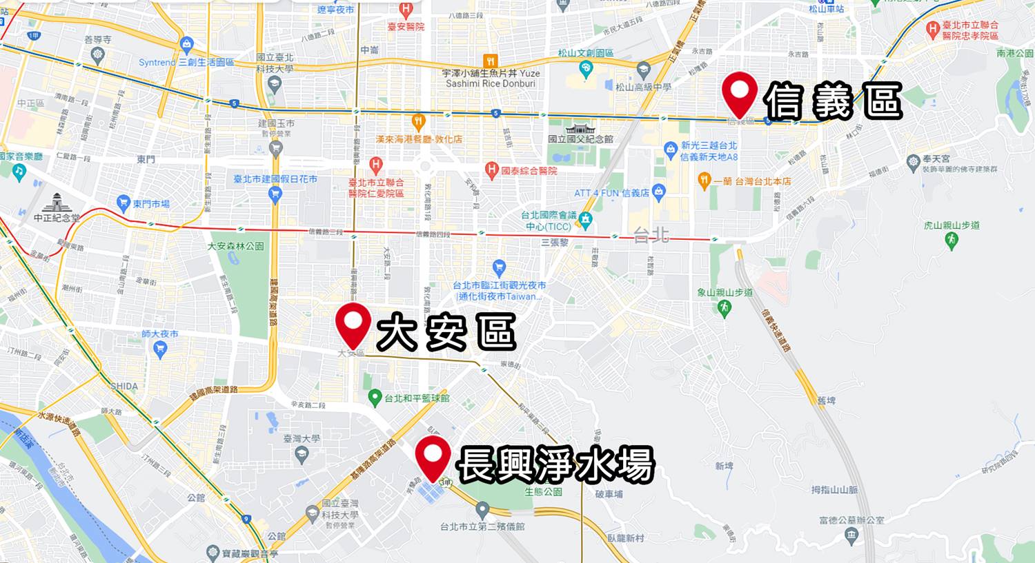 公共給水大台北區長興(蟾蜍山)淨水場供水區域