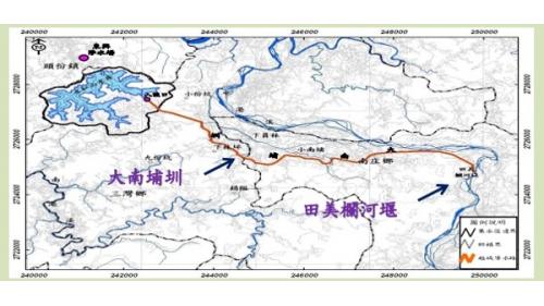 由田美攔河堰經11公里之地下大南埔圳導水路輸送至永和山水庫停存運用，為永和山水庫的唯一水源，最大導水量約70萬噸。