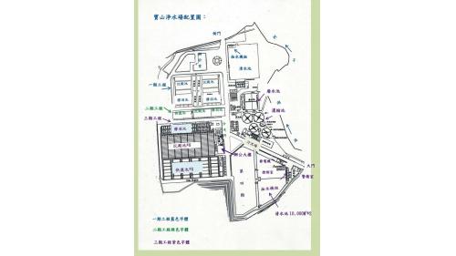 寶山淨水場的淨水設施配置圖