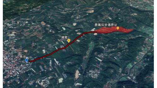 日月潭水力發電工程計劃-鹿蒿採砂場原址地理位置示意圖