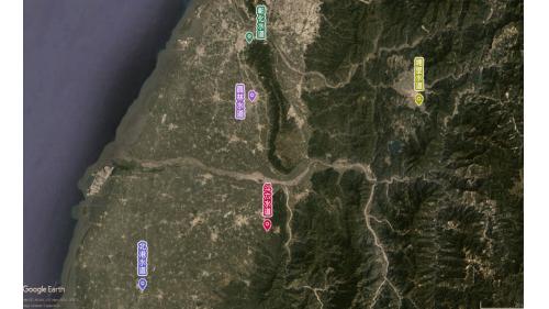 公共給水彰化南投雲林地區日治時期彰化水道、斗六水道、埔里水道、員林水道及北港水道地理位置圖