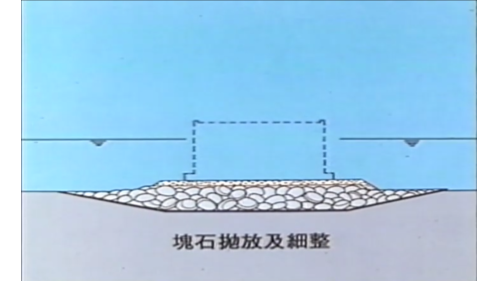 中油液化天然氣碼頭建港防波堤工程塊石拋放及細整示意圖