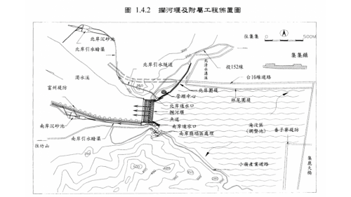 民國時代雲林地區公共給水供水集集攔河堰平面配置圖