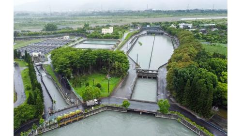 濁水溪二號水門進水口與濁水溪及工業用水取水口相關位置。