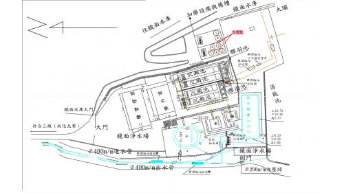 民國時代台南地區公共給水鏡面淨水場平面圖