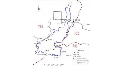 民國時代高屏地區公共給水鳳山水庫位置平面圖