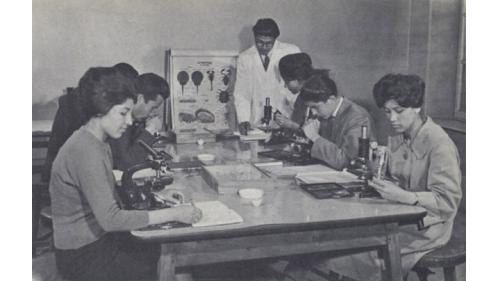 1933年查希爾繼位後大力推動改革，允許婦女接受教育，制定憲法，並大量吸收西方文化。1950年代阿富汗已經出現一片欣欣向榮的景象，60年代的阿富汗，被稱為「亞洲的瑞士」，首都喀布爾可說是中亞地區璀璨的明珠。【圖：1950年代喀布爾大學的生物學課程】
 