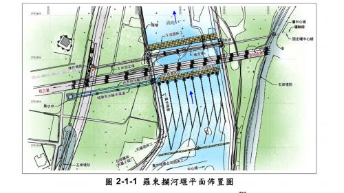 民國時期宜蘭地區公共給水羅東攔河堰橡皮壩佈置圖