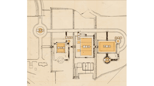 日治時期花蓮地區公共給水花蓮港水道(美崙淨水場)設施平面圖