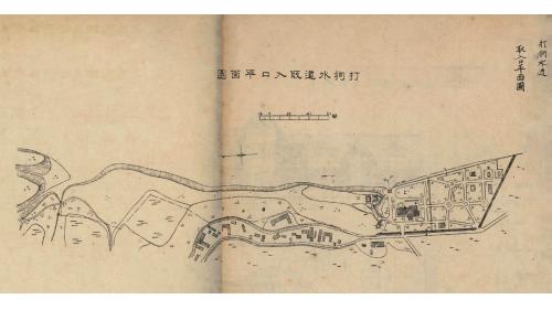 日治時代高屏地區公共給水打狗水道(高雄水道)鐵管線路平面圖及斷面圖