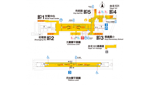 台北捷運信義線地下段台北101/世貿站(R03)大廳層、月台層平面圖