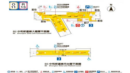 台北捷運淡水線民權西路站(R13)(O11)出入口平面圖