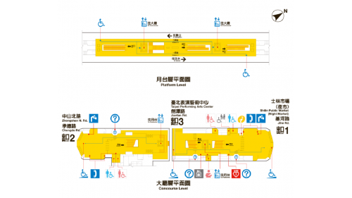 台北捷運淡水線高架段劍潭站(R15)月台層及大廳層平面圖