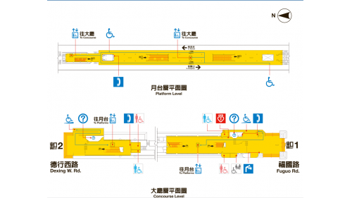 台北捷運淡水線高架段芝山站(R17)月台層、大廳層平面圖