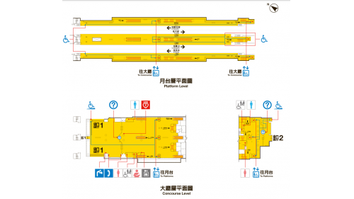 台北捷運淡水線高架段北投站(R22)大廳層、月台層平面圖