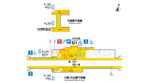 台北捷運淡水線地面段復興崗站(R23)大廳層、月台層及天橋層平面圖